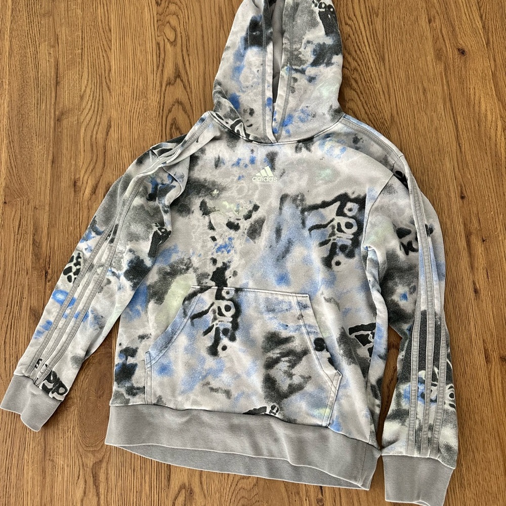 adidas Gray and Blue Tie-Dye Hoodie